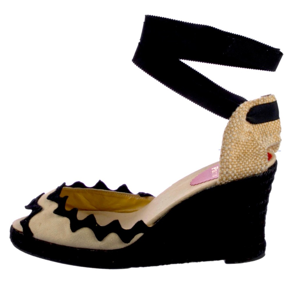 Christian Louboutin Ankle Wrap Straps Canvas Wedge Espadrilles size 8.5 / 39